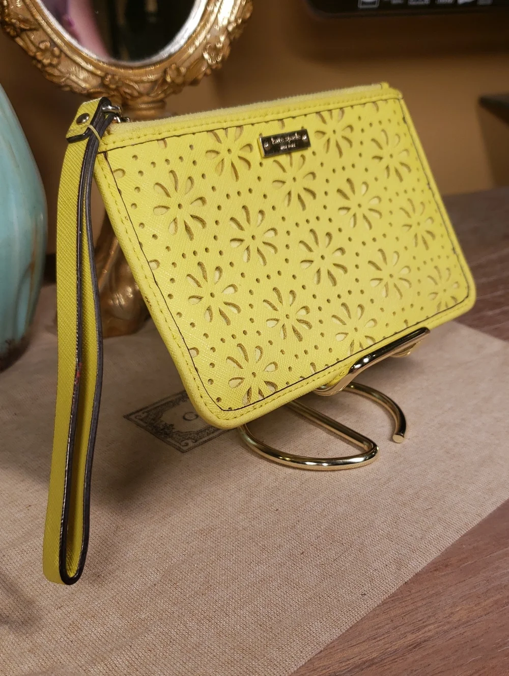 kate spade Chartreuse Shoulder Bag w/ Laser-Cut Wristlet SET!